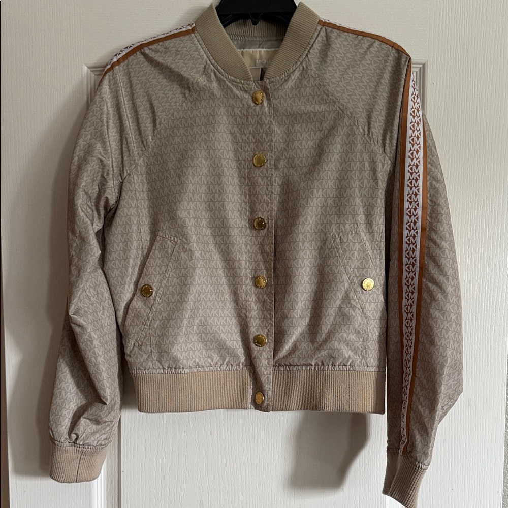 Michael Kors Tan Bomber Jacket with Gold Accents